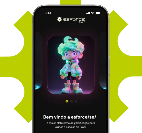 imagem de um celular com o mascote do projete usando roupa verde neon